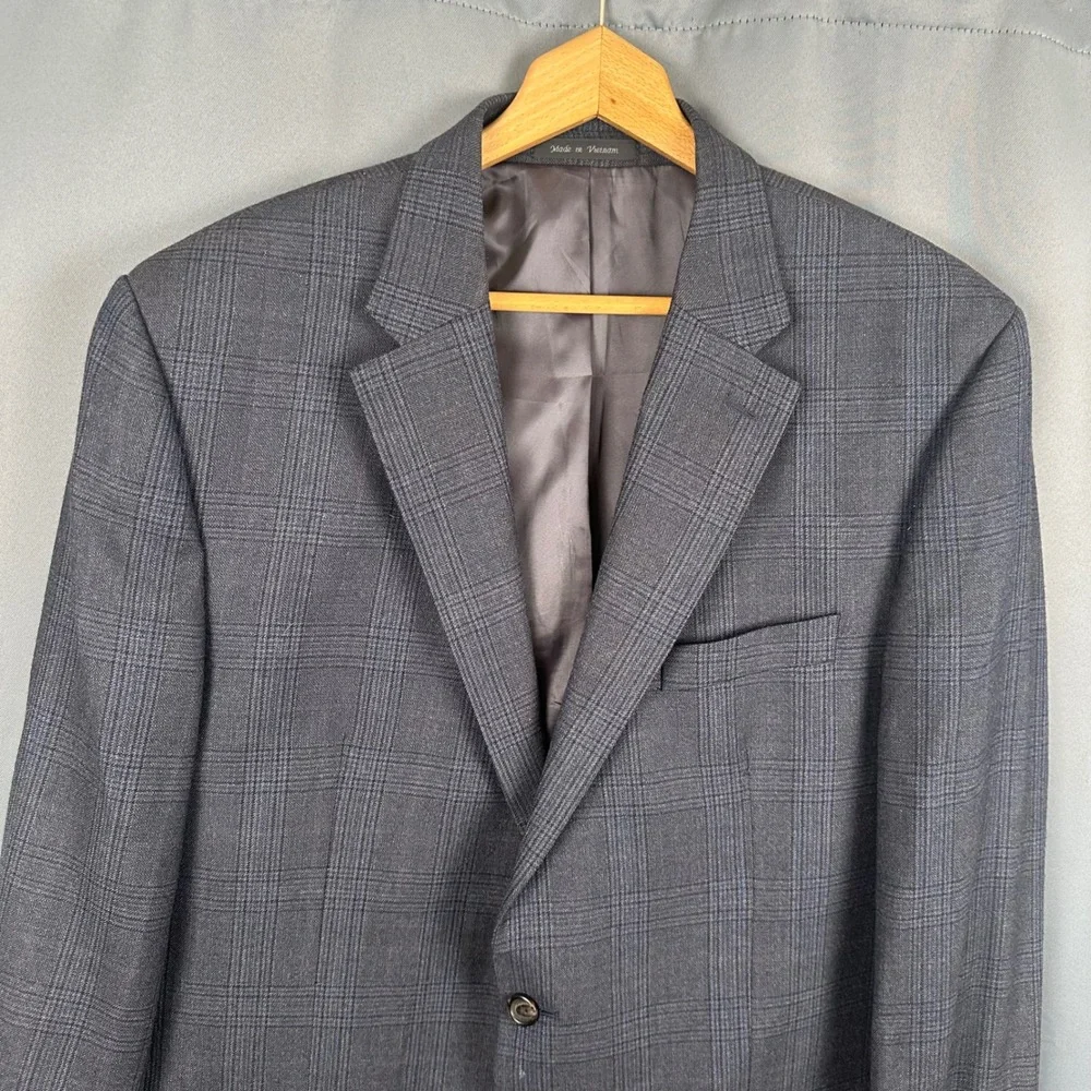 Lauren Ralph Lauren Mens 46L Grey Glen Plaid 100% Wool 2-Button Blazer Coat
